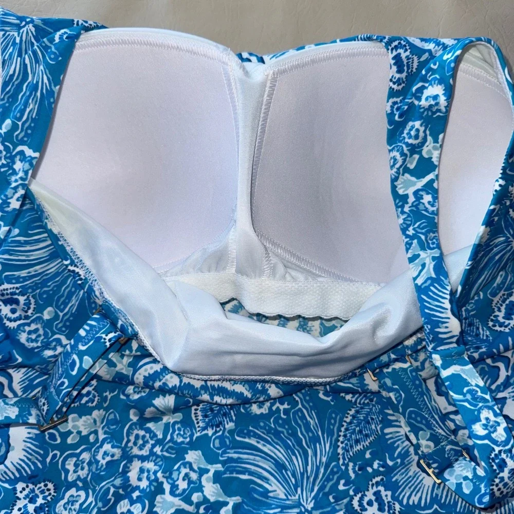 Lands End Blue White Floral‎ Tankini Swim Top Adjustable Straps Size 10